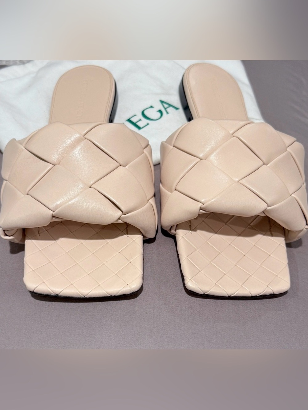Bottega Veneta Blush Braided Leather Slide Mules